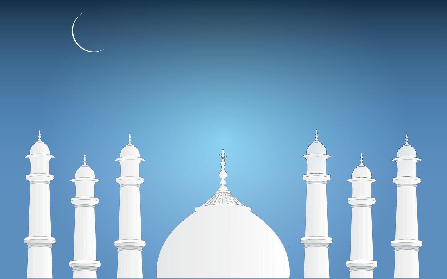 Eid greetings after the month of Ramadan for Muslim world using white masjid on blue background vector