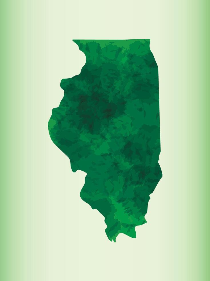 Illinois watercolor map illustration of green color on light background using paint brush in paper page vector