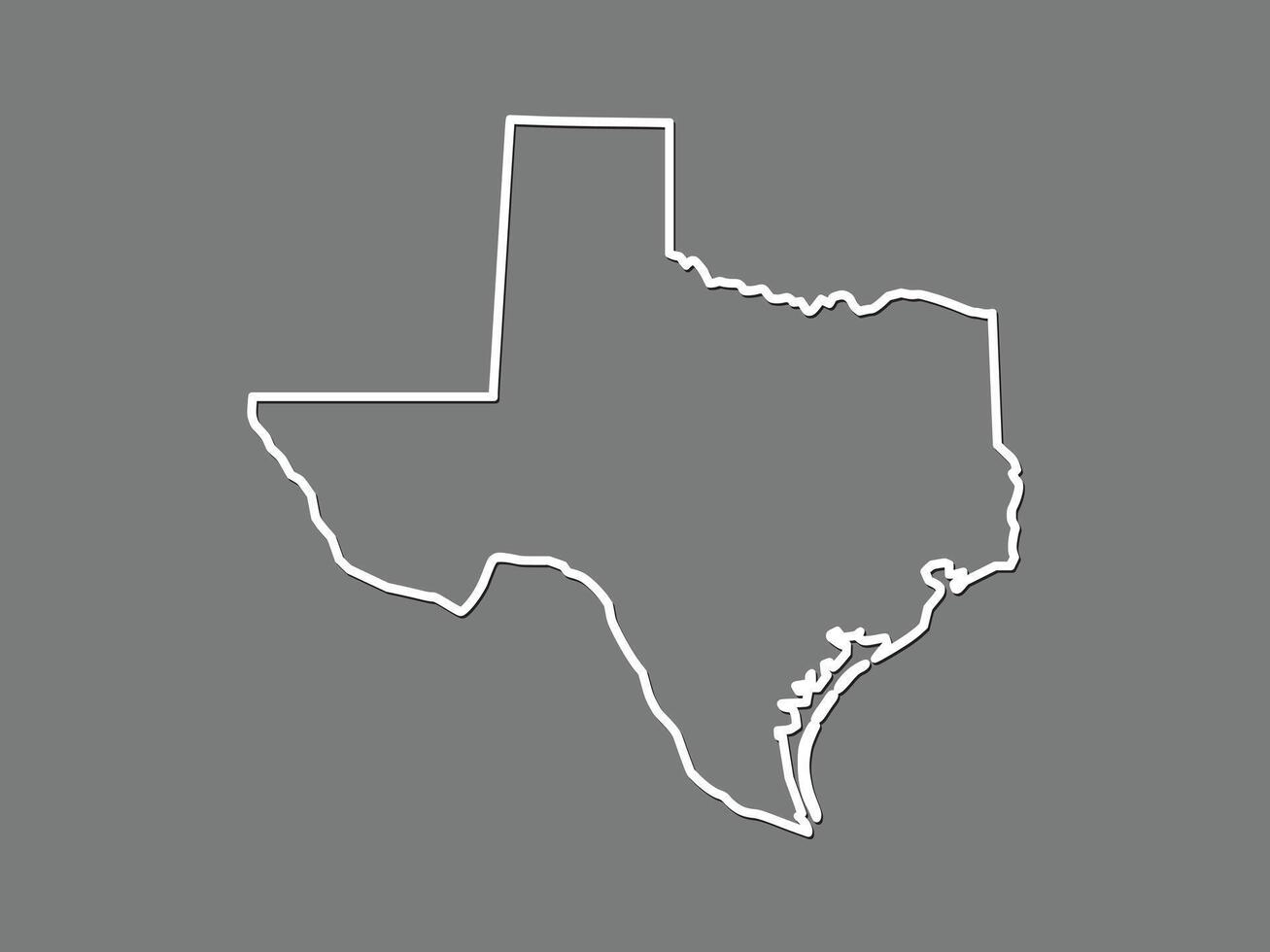 Texas map with single border line boundary using white color on gray background illustration vector