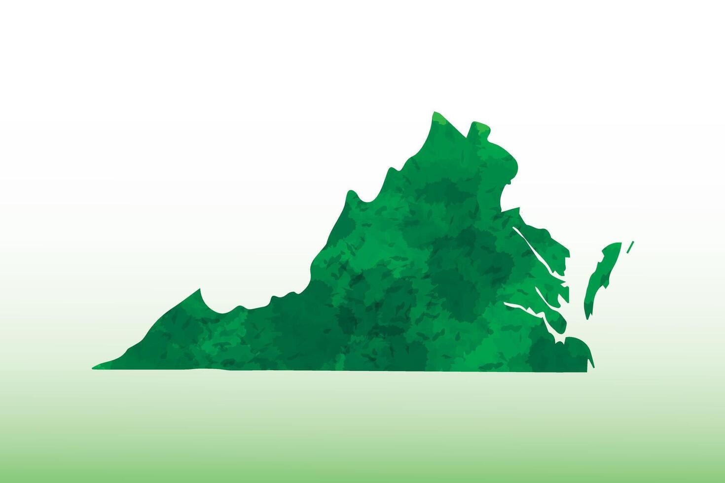 Virginia watercolor map illustration of green color on light background using paint brush in paper page vector