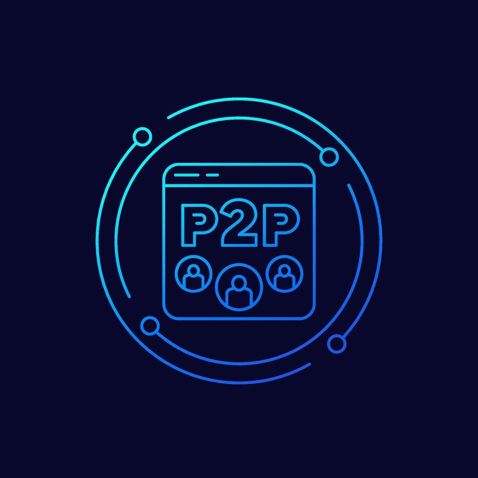 p2p icon, peer-to-peer decentralized system linear design vector