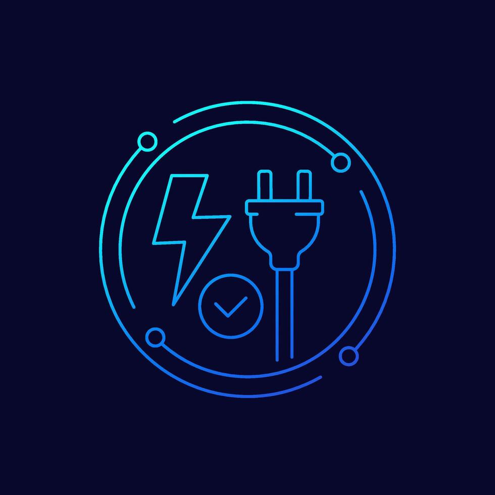 electricity icon with electric plug, linear design vector
