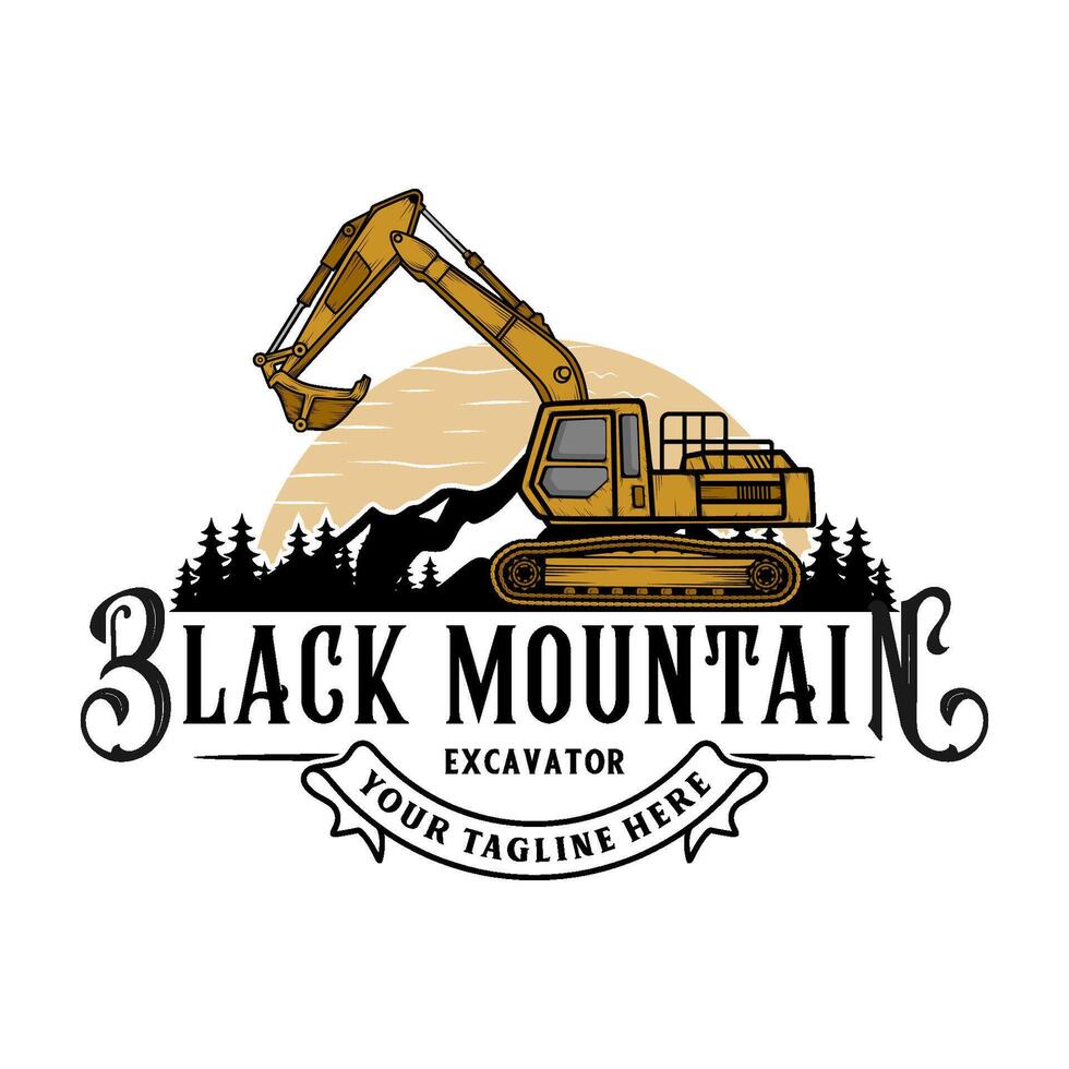 excavator logo design. mountain and forest excavator concept, for heavy equipment, construction, building and road construction companies. vector
