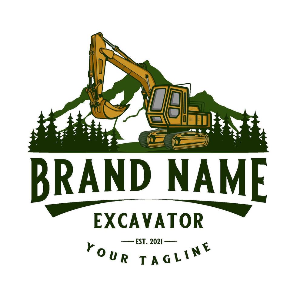 excavator design logo. heavy equipment excavator machines for land clearing, road building, construction, builders. vector
