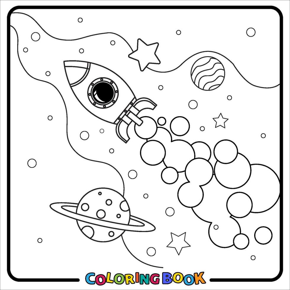 Doodle Astronaut Cartoon, coloring book , Line art, worksheet, kids education vector