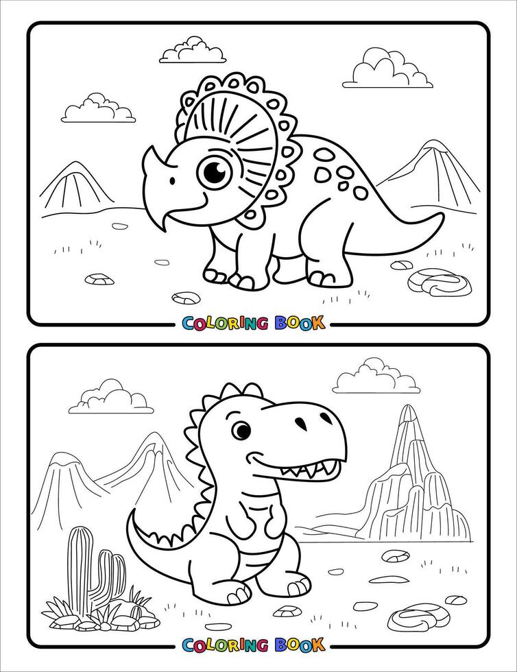 Set of dinosaur coloring books , Line art, worksheet, kids education vector
