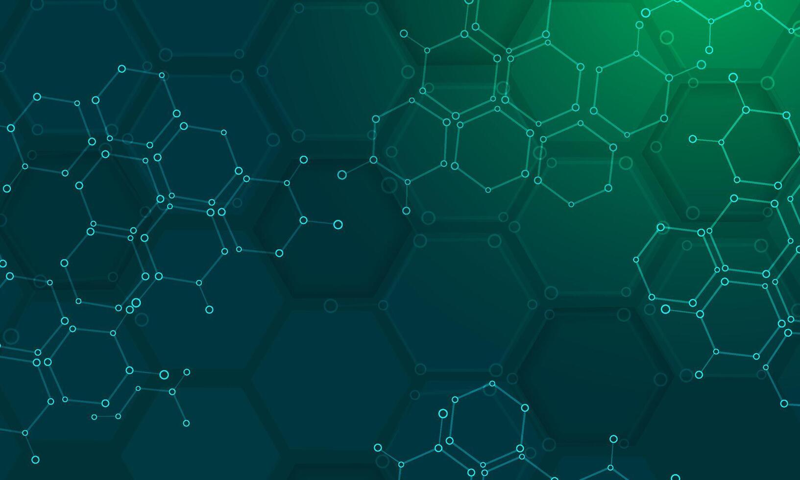 Abstract green hexagonal background with molecular structures and chemical elements vector