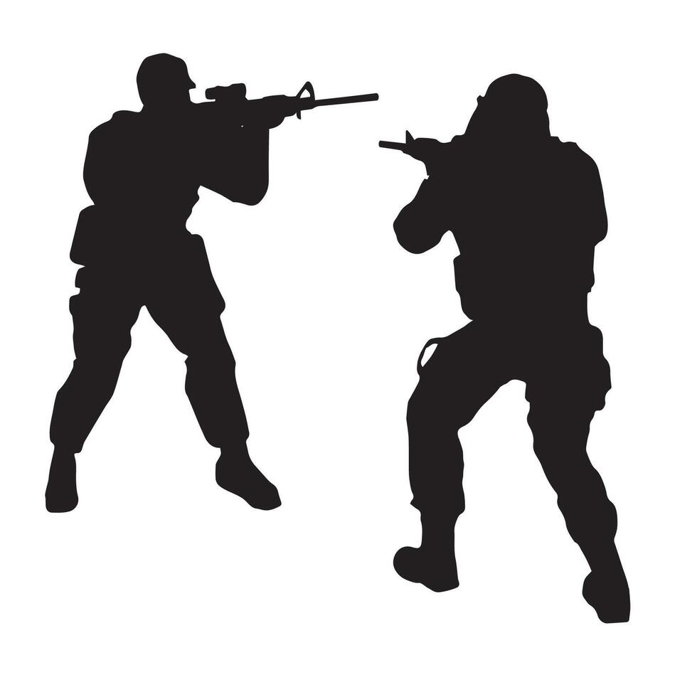 Military Gun Man Shooter Special Weapons and Forces Silhouette Illustration vector
