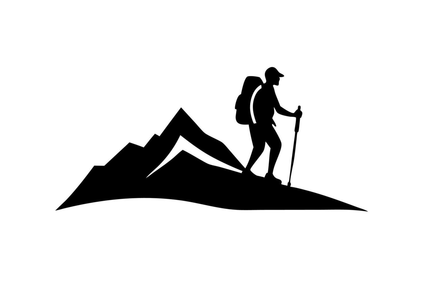 Experience the thrill of the wild with our hiker silhouette on a peak. Great for outdoor logos and designs vector