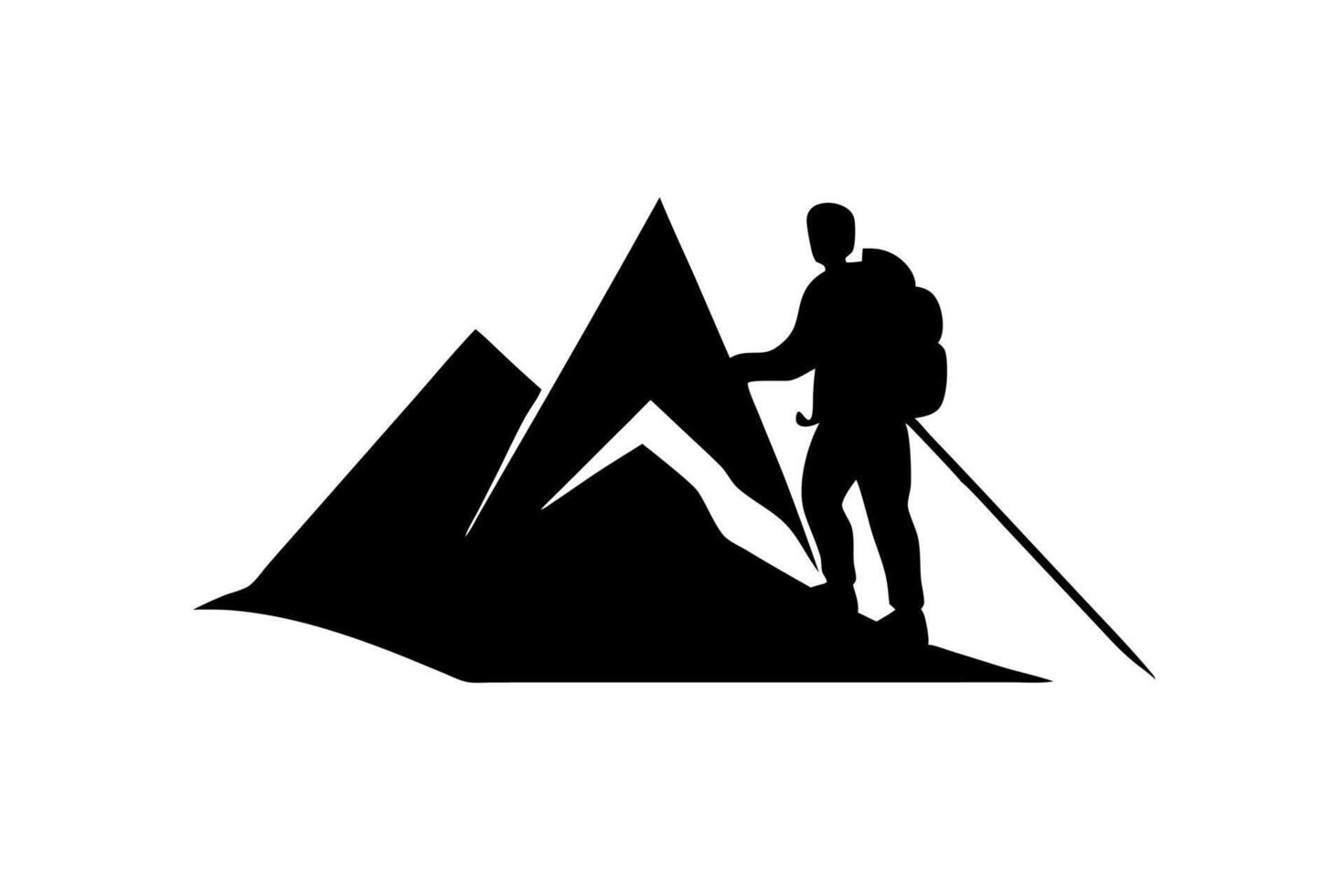 Adventure awaits with our hiker silhouette on a mountain. Ideal for logos and outdoor themes vector
