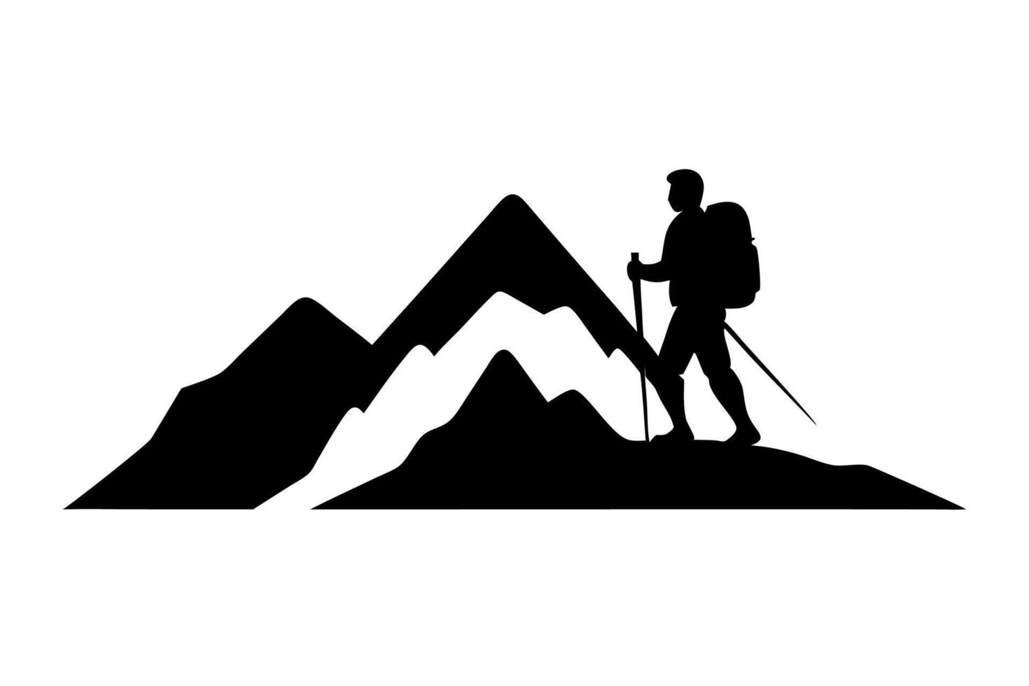 Discover nature with our hiker silhouette on a mountain for logos and icons vector