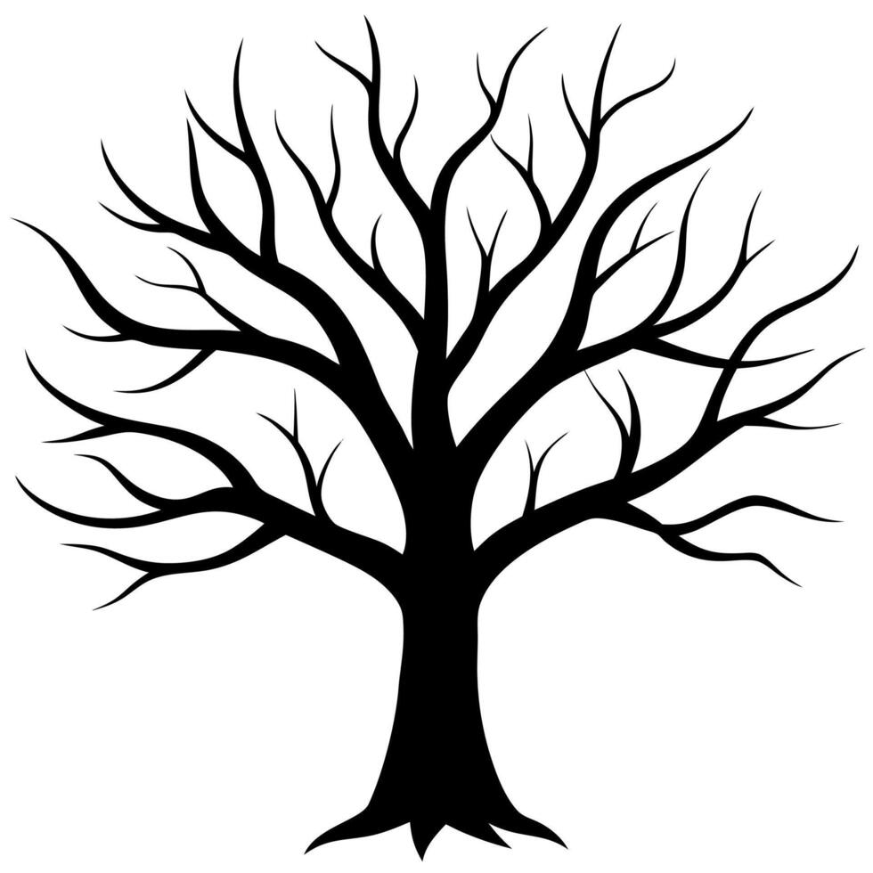 Detailed Black Silhouette of a Bare Tree with Elaborate Branch Structure Design vector