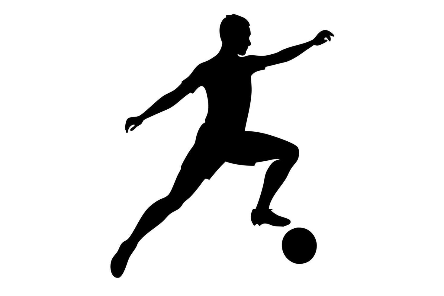 a soccer player with football, perfect for sports-themed designs. Silhouette style ideal for logos, icons, and graphics, capturing the action and spirit of the game vector