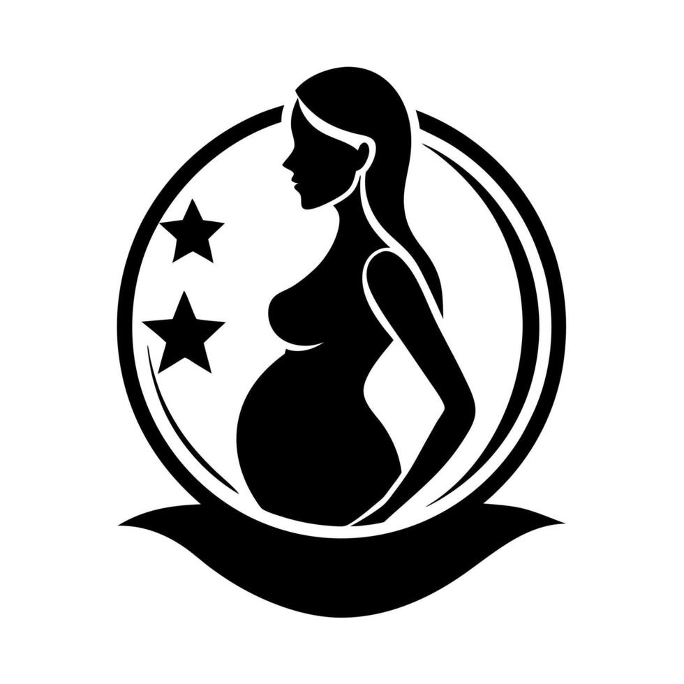 Maternity Logo Design Pregnant Woman Silhouette Celebrating Happy Mother Day vector