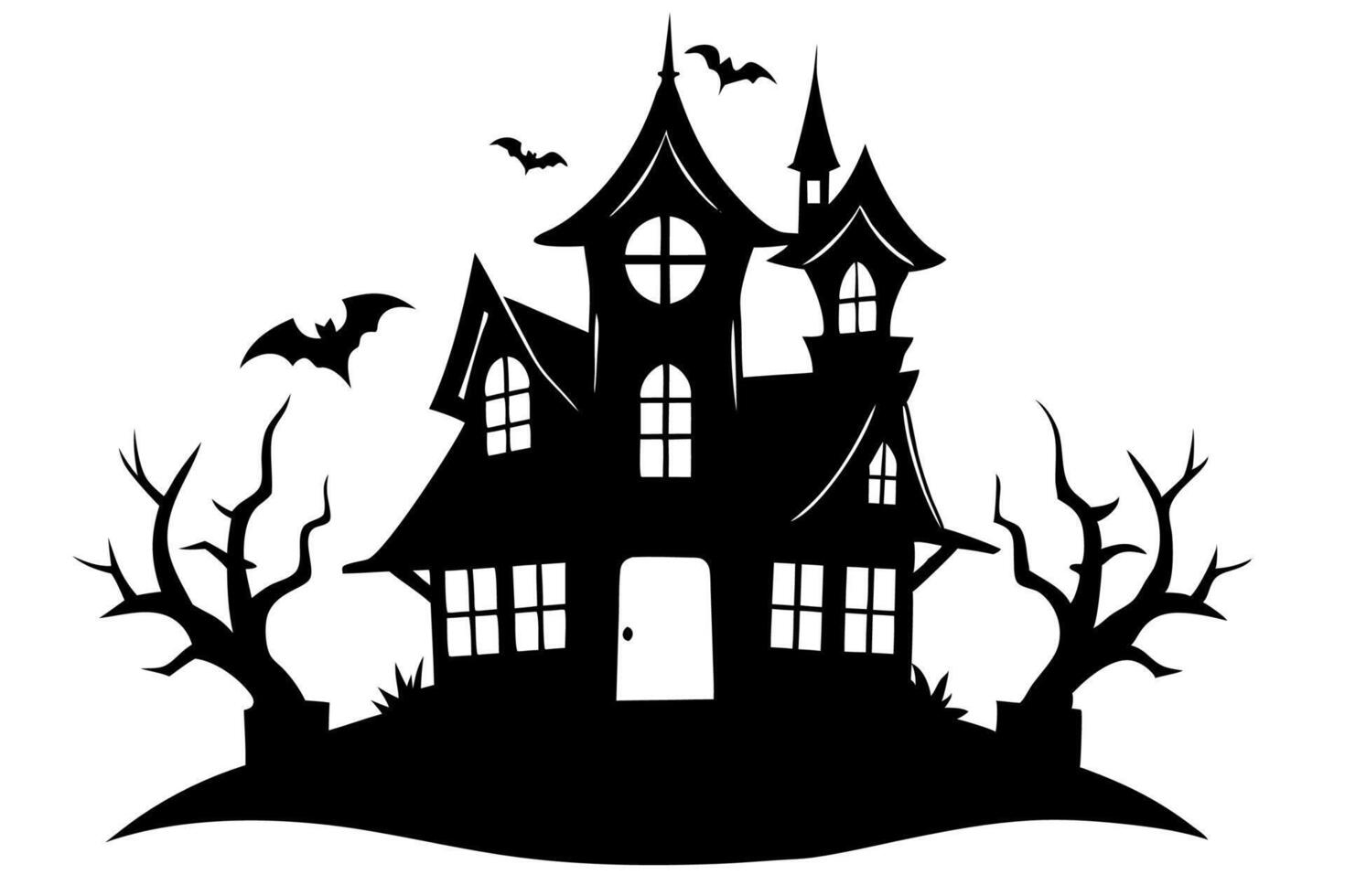 Eerie Haunted House Halloween Silhouette with a Clean White Backdrop vector