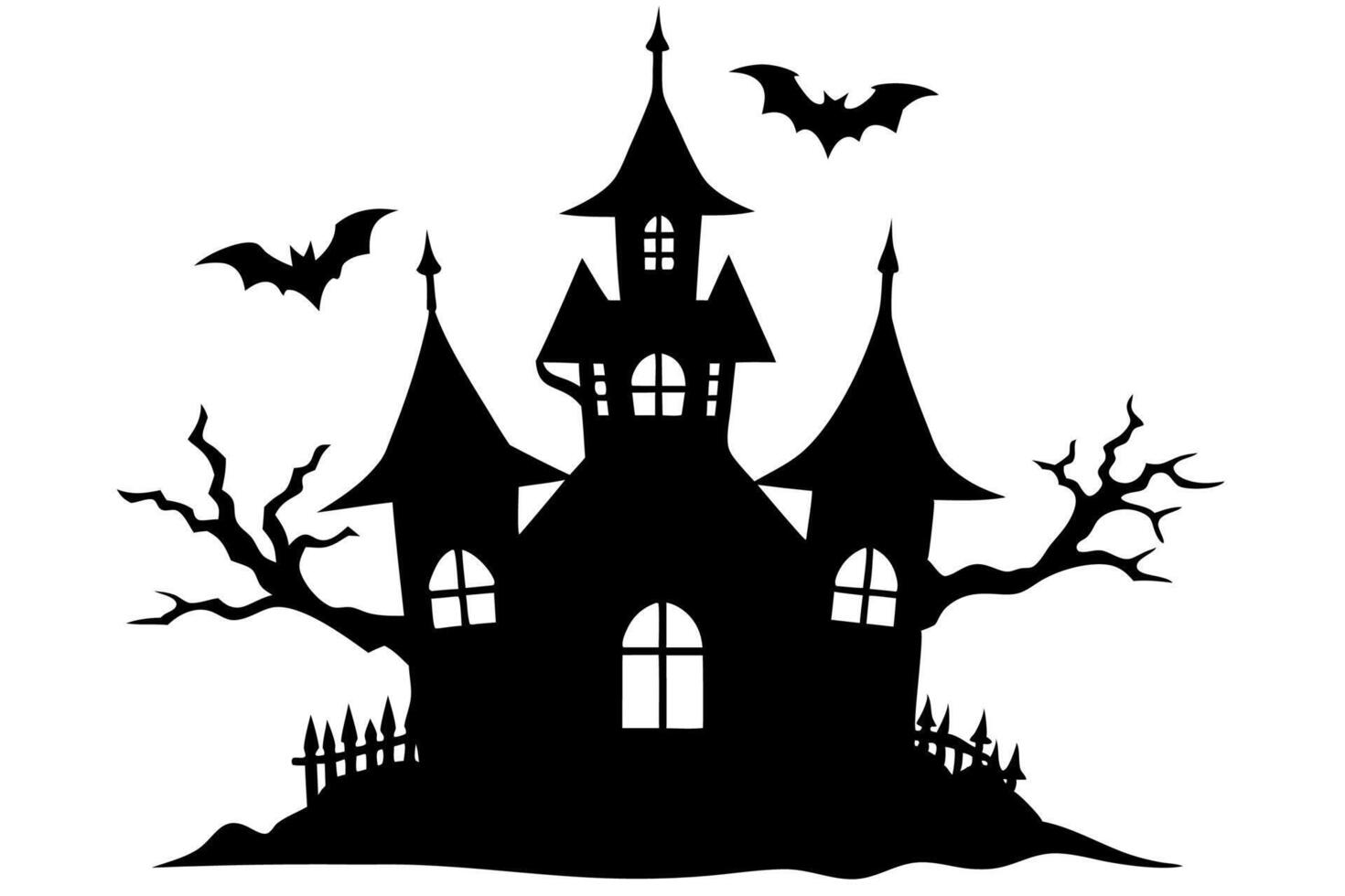 Spooky Haunted House Halloween Silhouette Design on a Crisp White Background vector