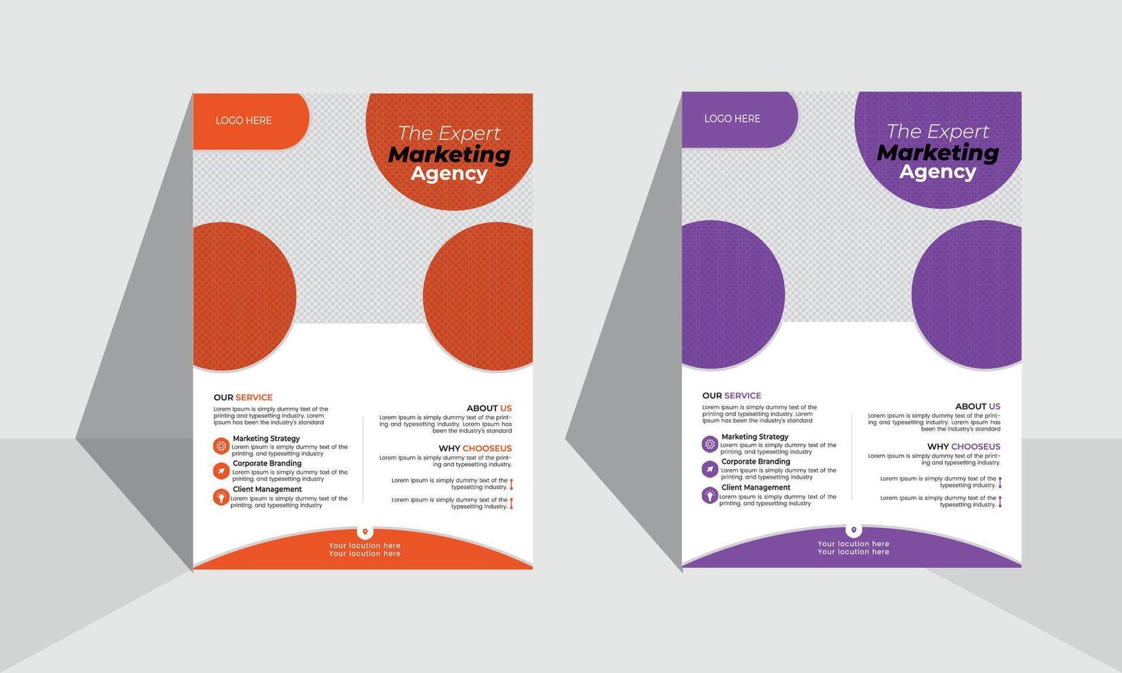 two business flyer design with purple and orange colors vector