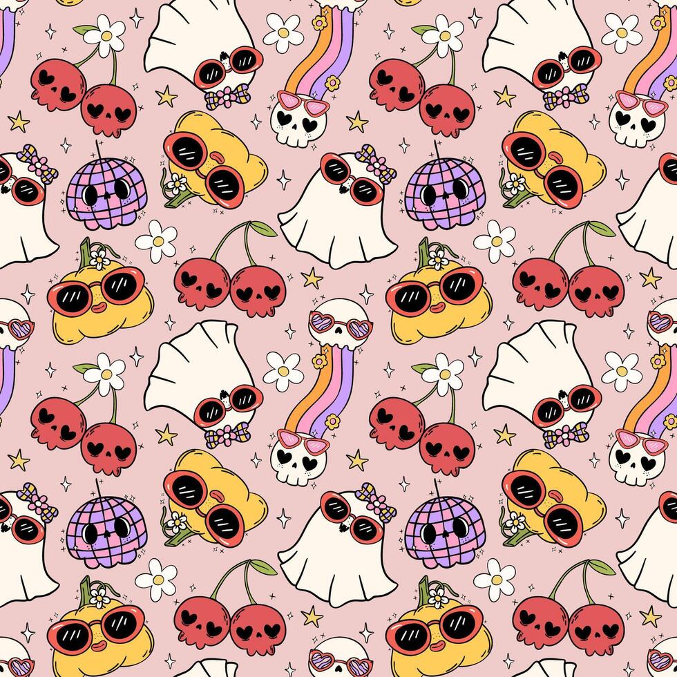 Groovy Halloween seamless Pattern Funky Festive Repeat Background isolated Background vector