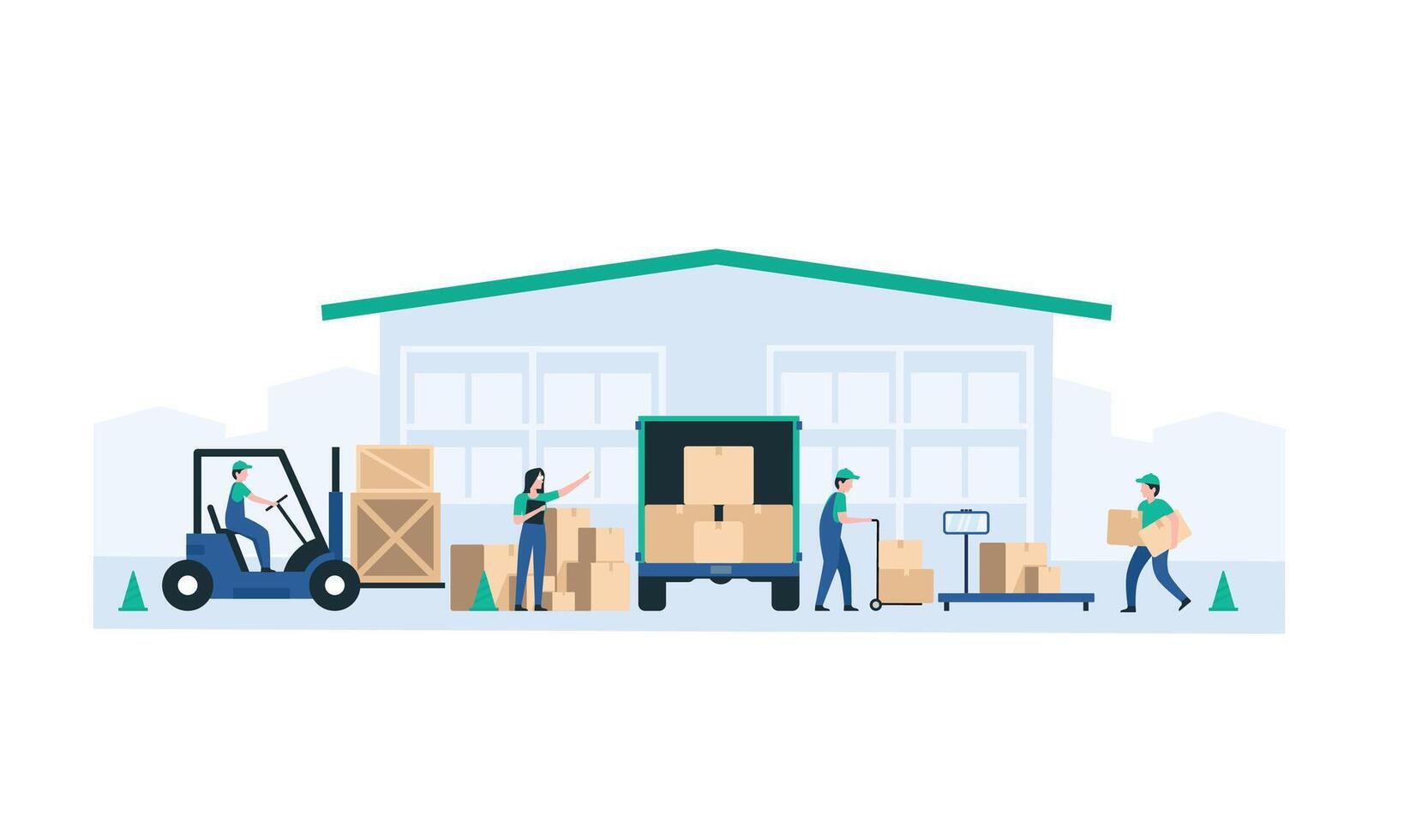 Shipping Department Team in Action. Illustration vector