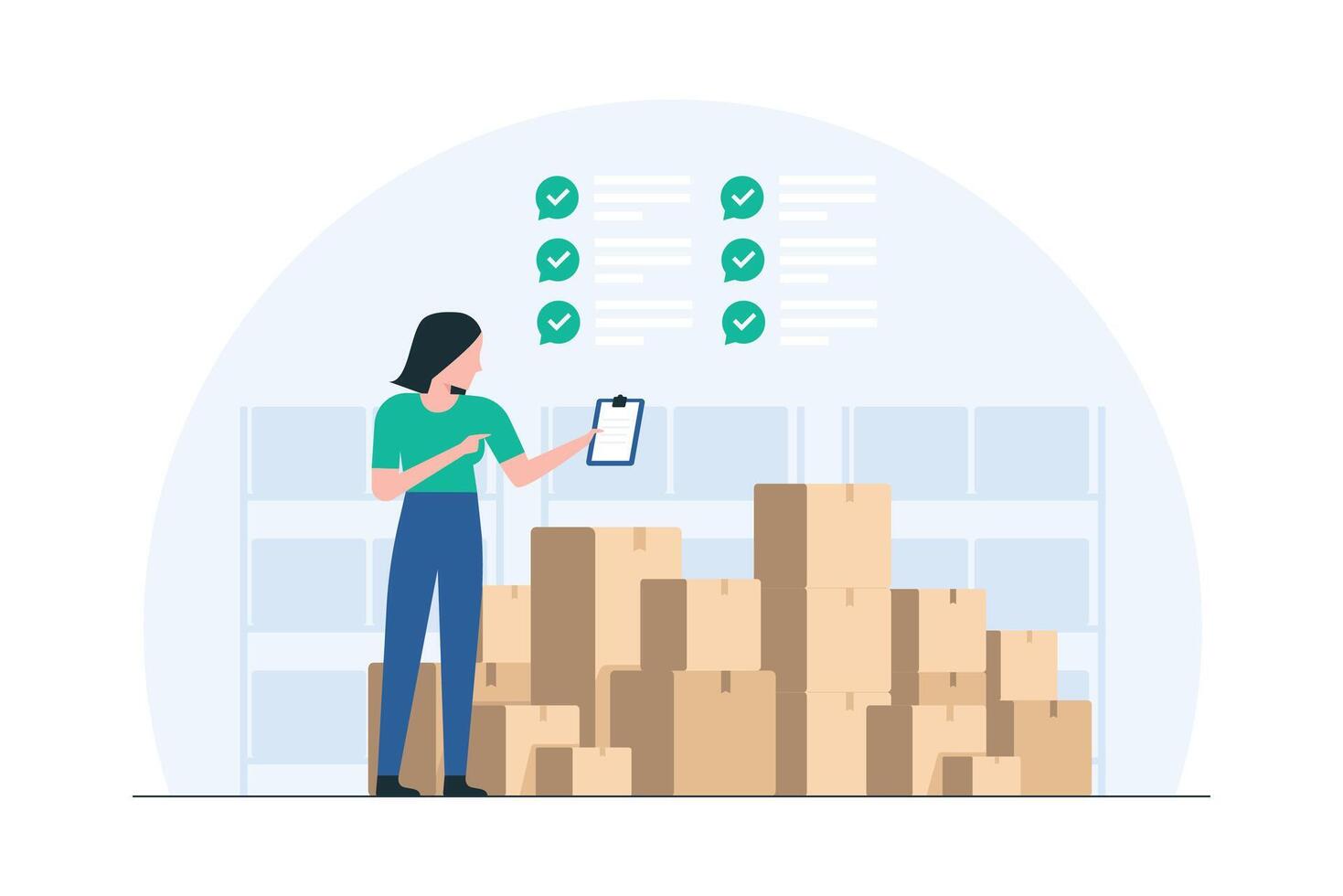Warehouse Clerk Updating Inventory Records. Illustration vector