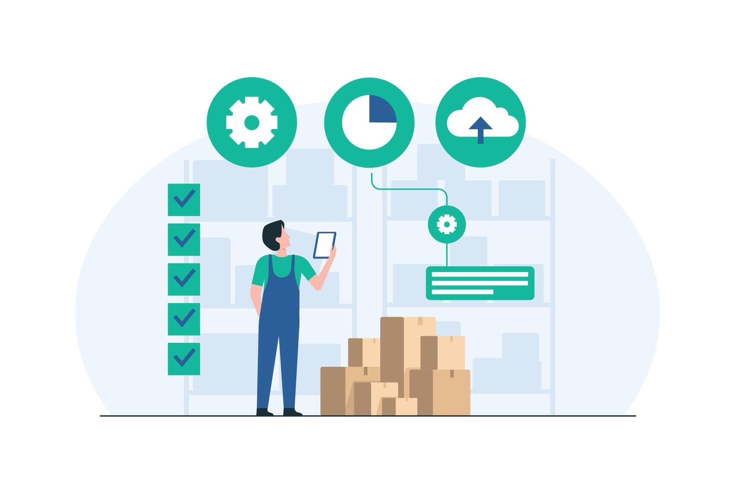 Inventory Specialist Using Tablet for Stock Check. Illustration vector