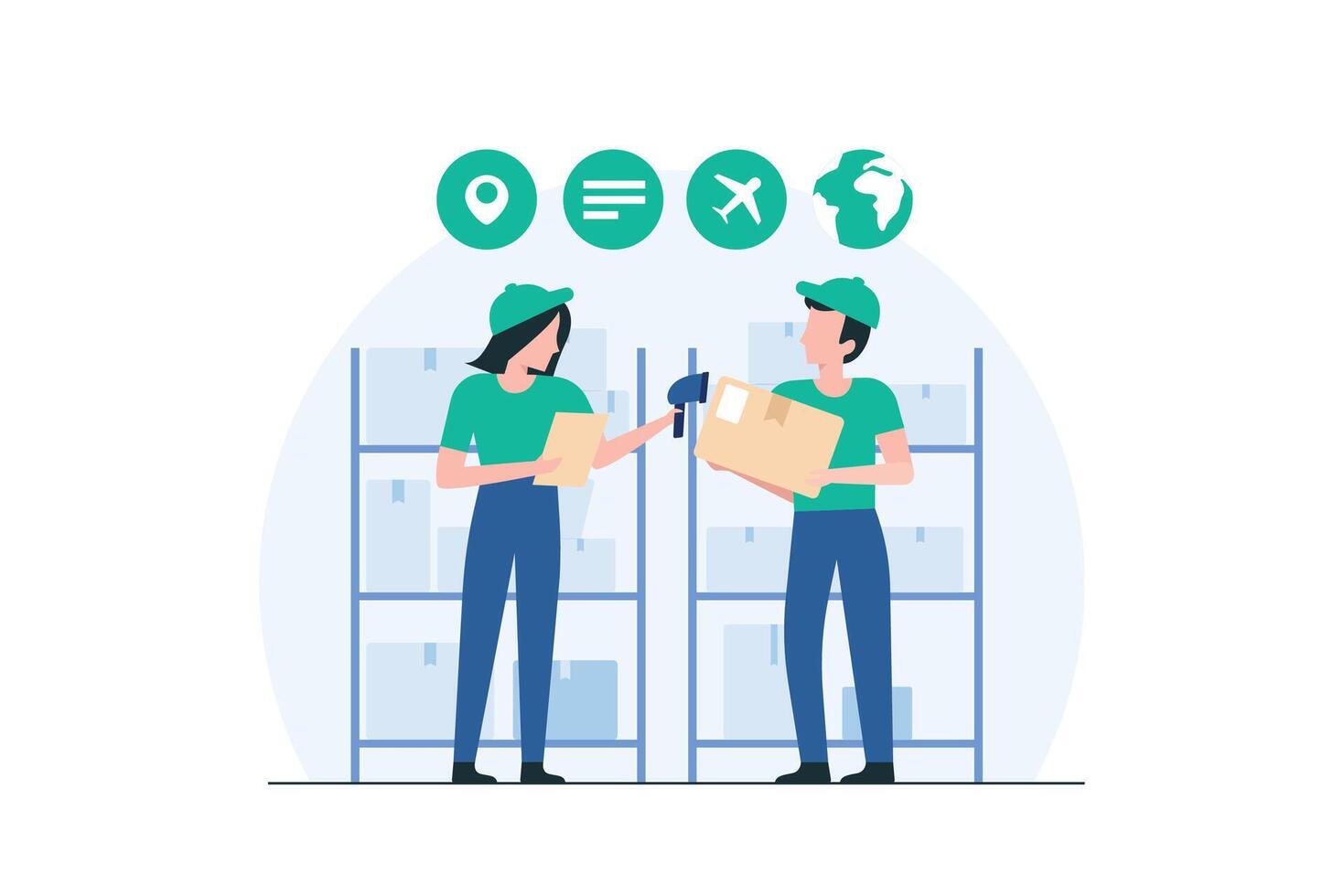 Employee Labeling Packages in Warehouse Systematically. Illustration vector