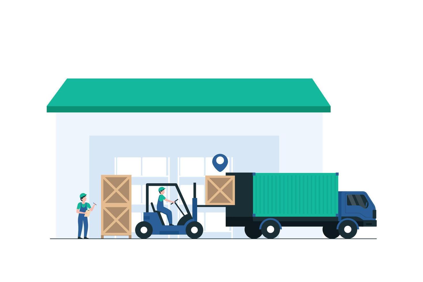 Logistics Worker Preparing Pallets for Shipping. Illustration vector