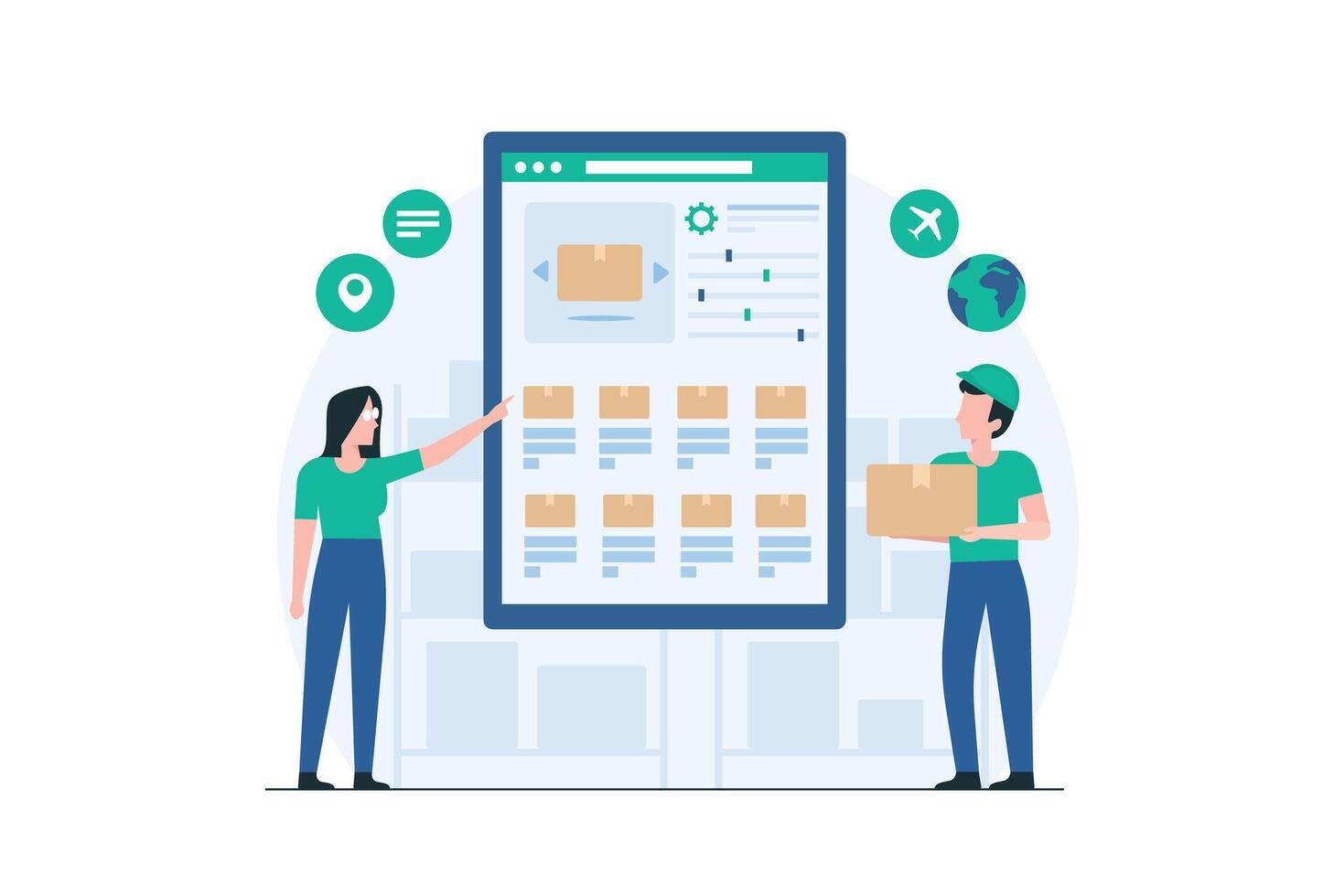 Inventory Specialist Using Tablet for Stock Check. Illustration vector