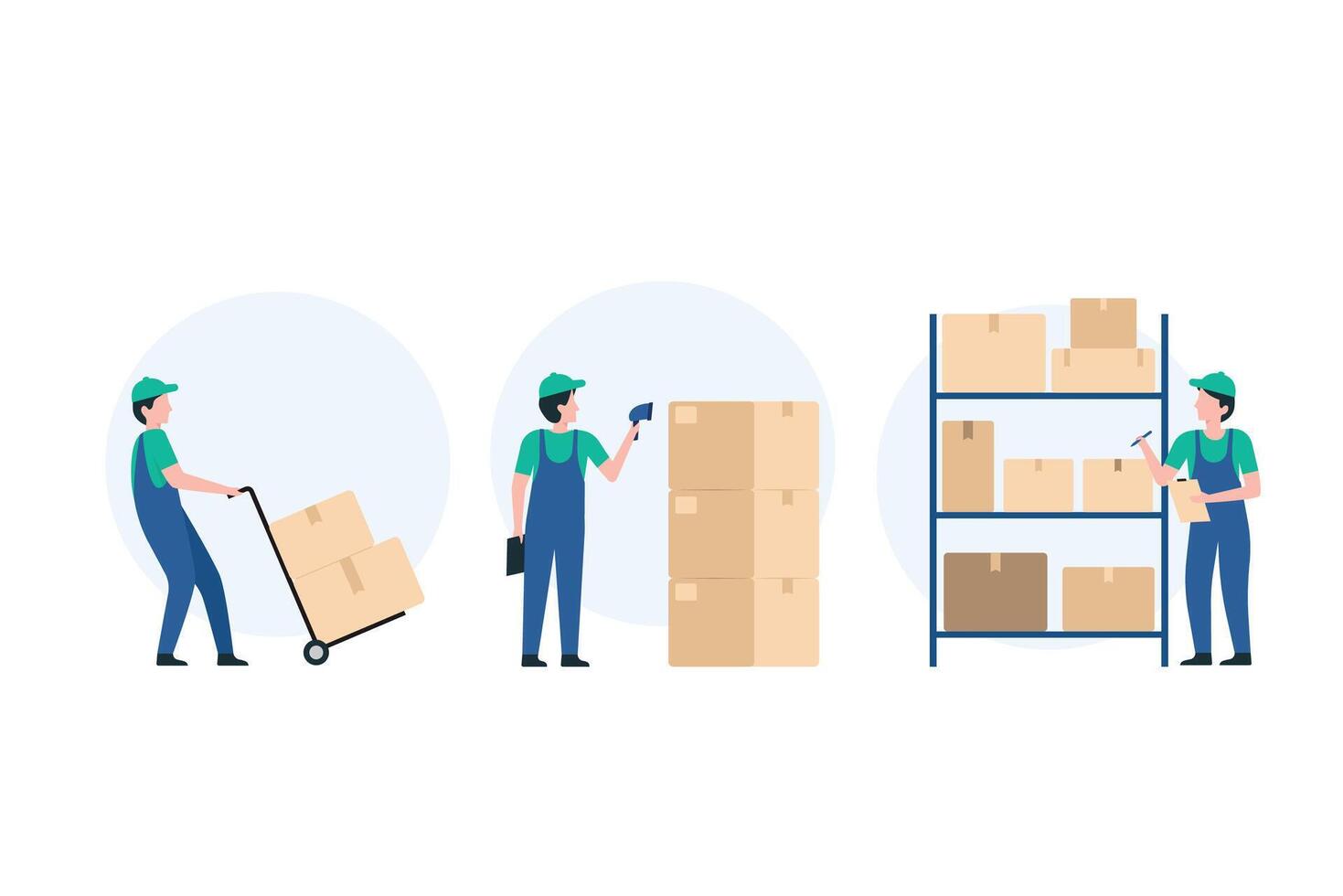 Efficient Warehouse Sorting Process. Inventory management and control. Illustration vector
