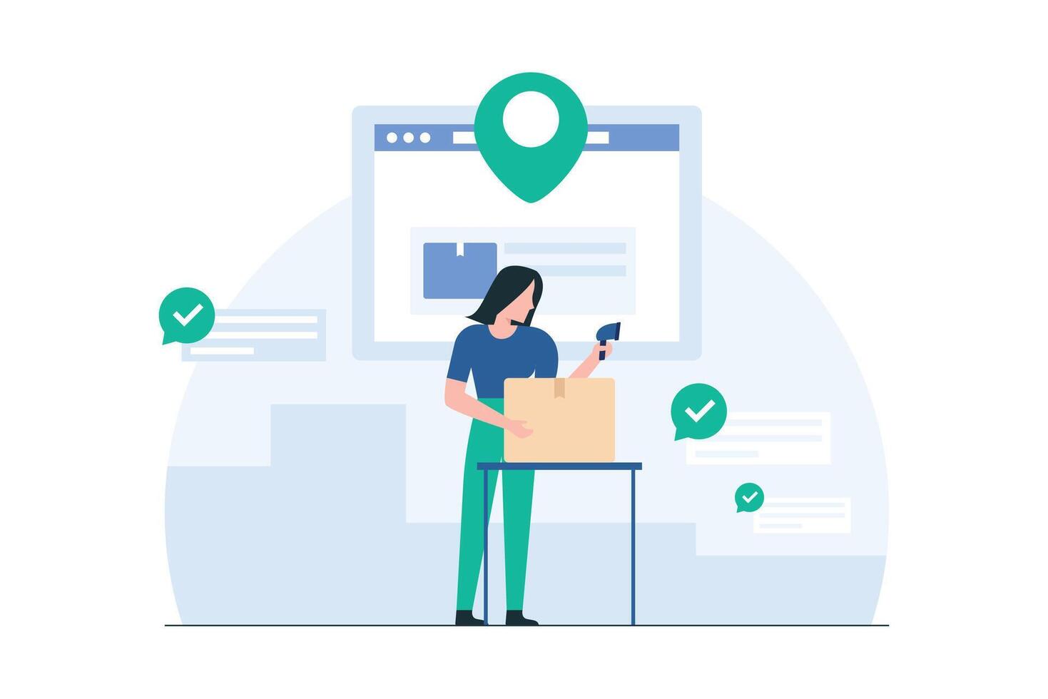 Employee Packing Orders in Warehouse, Efficient Packaging Process, Warehouse Operations. illustration vector