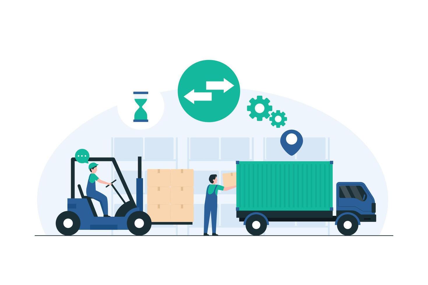 Distribution Center Team at Work, Logistics Professionals, Inventory Management. illustration vector
