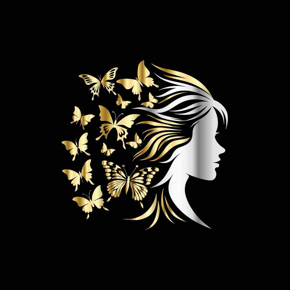 Woman's face in butterfly wings. Abstract design concept for beauty salon, spa, shop. female logo t vector