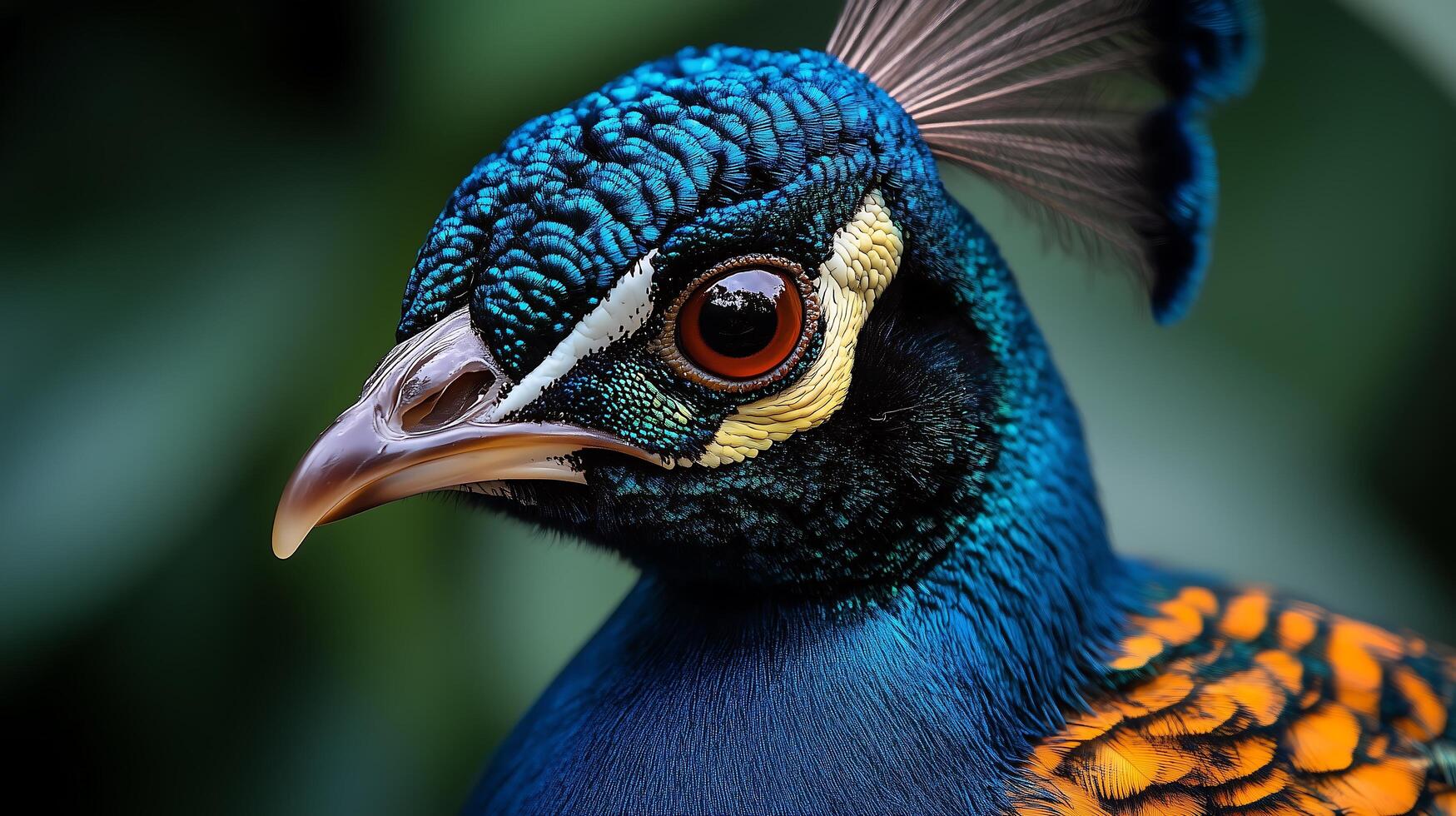 Portrait of a beautiful peacock, close-up view photo