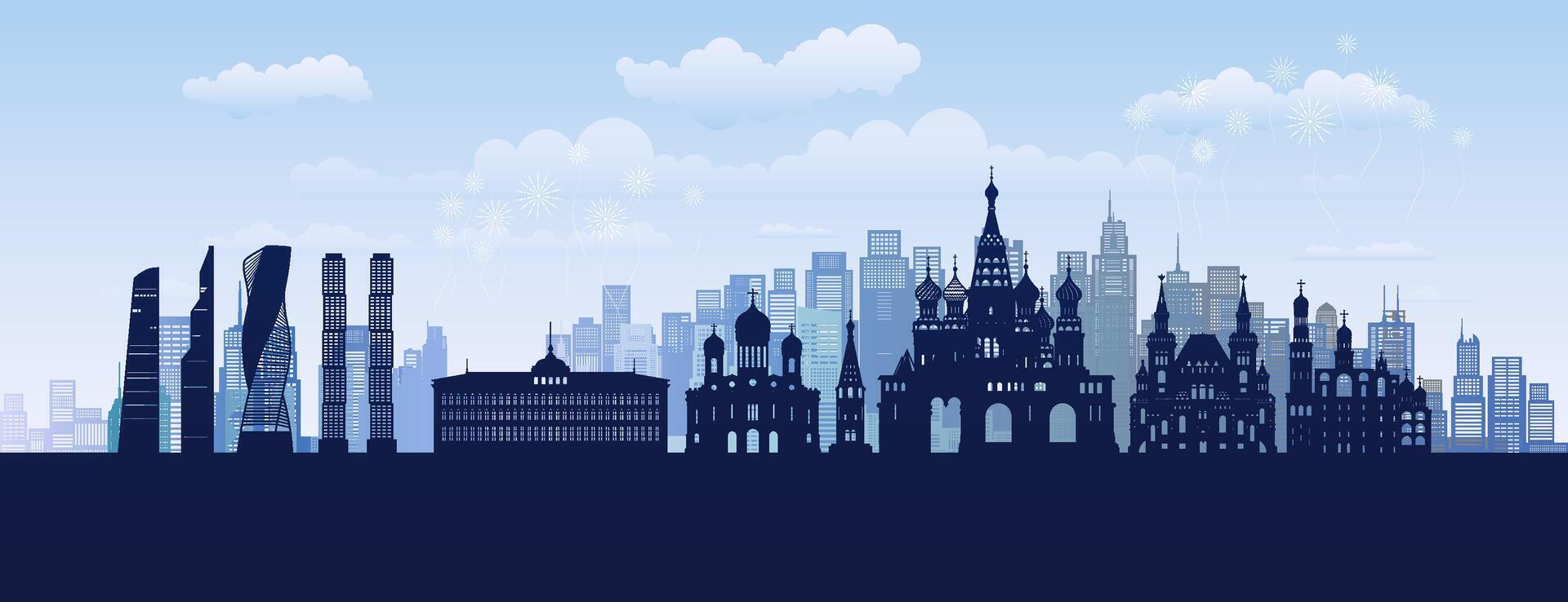 Travel landmarks Russia with silhouette architecture background, Russia Day Anniversary. vector