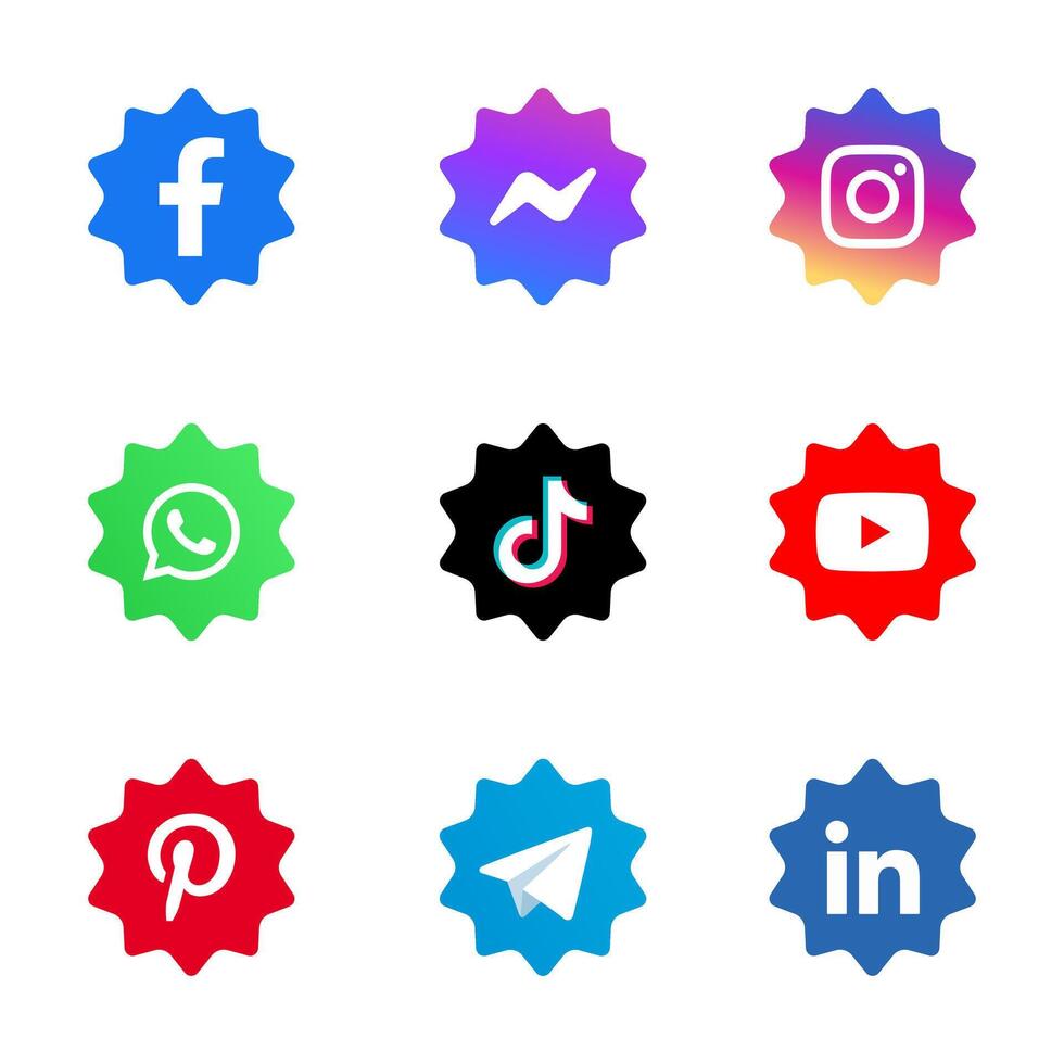Social Media Icon Set Rounded Star Shape 10 Corners vector