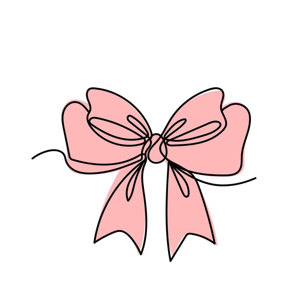 Simple pink bow drawn with black outline on a white background for decorative purposes vector