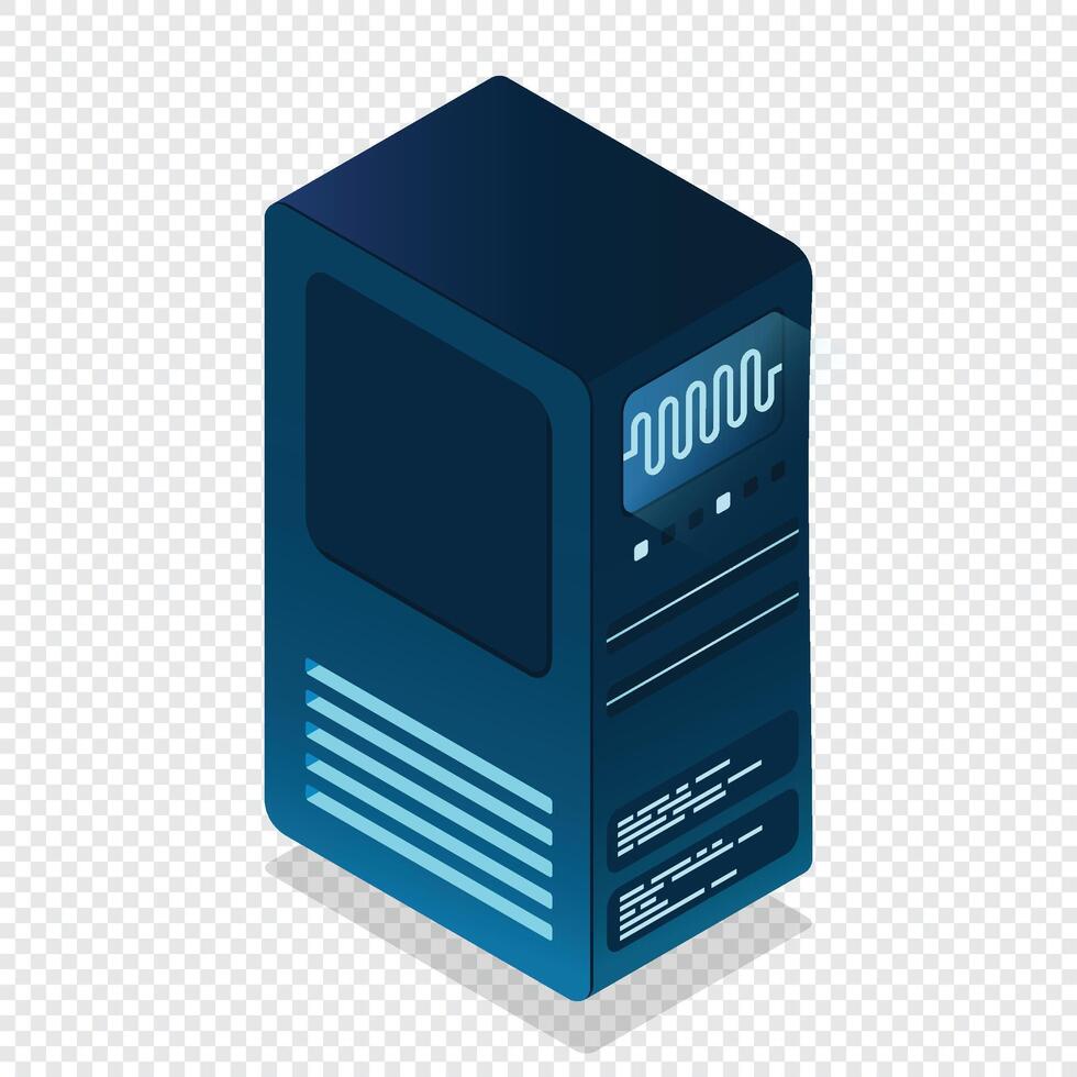 Isometric futuristic server. Isometric database or data center. Abstract blockchain. Computer storage. Cloud storage. illustration vector