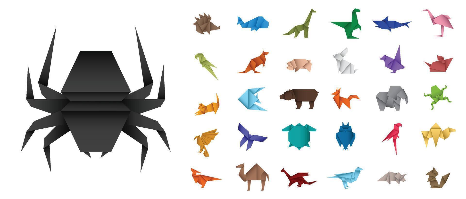 Colorful origami animals. Abstract polygon animals. Folded paper shapes. animal icons set. Origami. A set of origami. illustration vector