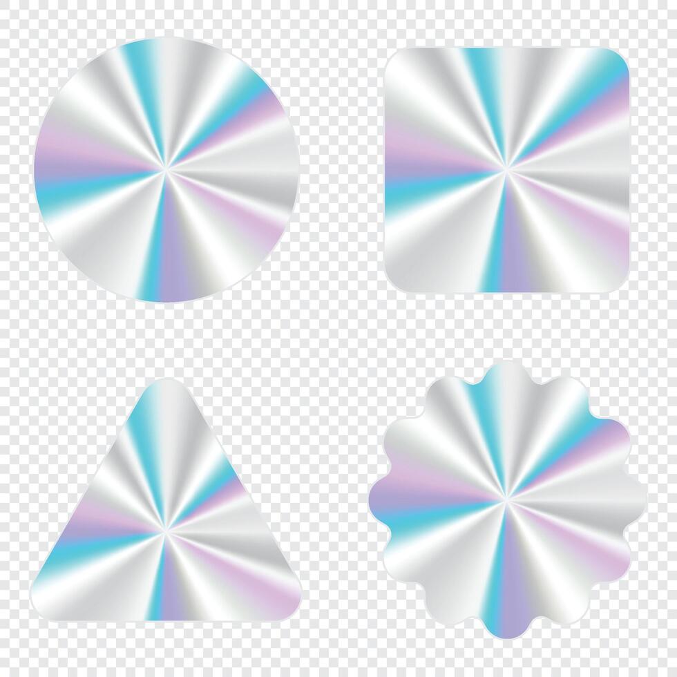 Set of silver holographic sticker. Holographic sticker quality emblem. Shiny rainbow emblem. Symbol of certification product. illustration vector