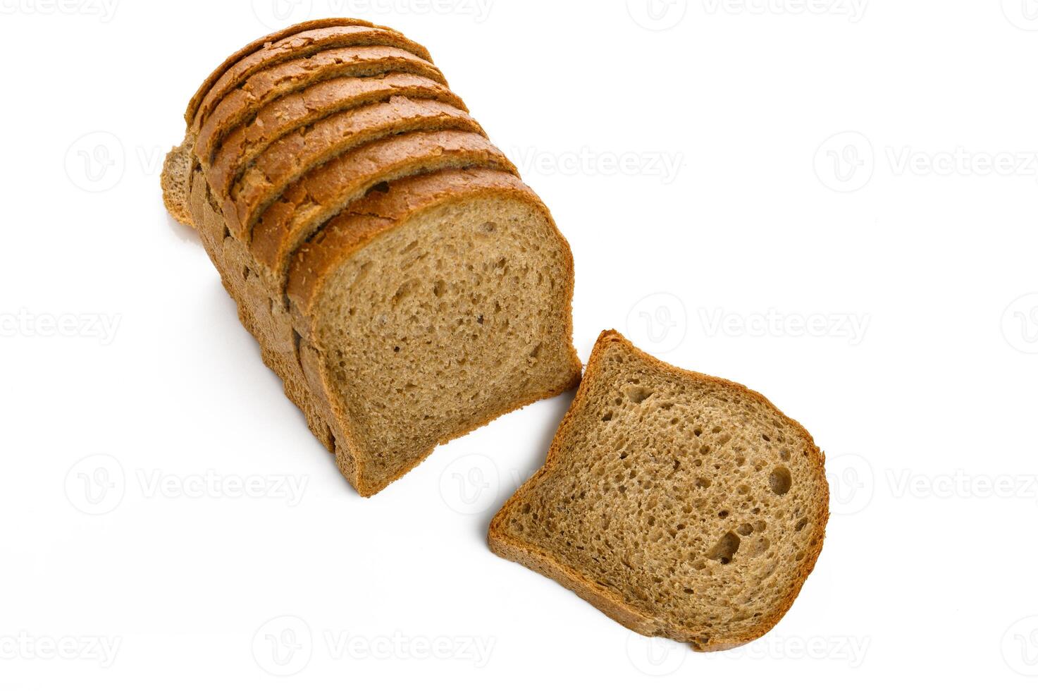 Toast bread sliced loaf on a white background. The view of top. photo