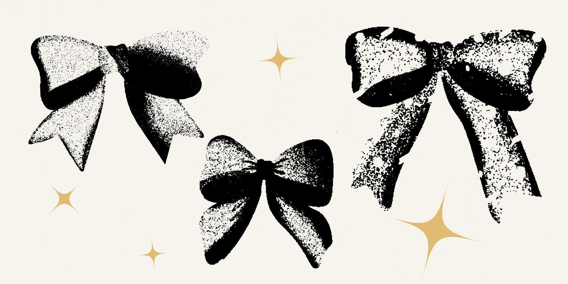 Grunge-style bows with distressed textures, combining vintage charm with modern graphic design, perfect for edgy and creative projects. illustration vector