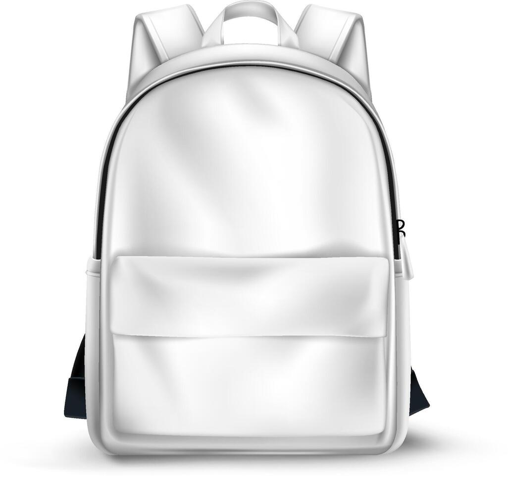 Realistic Minimalistic White Backpack. This is a sleek and modern white backpack that is ideal for everyday use or for carrying travel essentials. vector