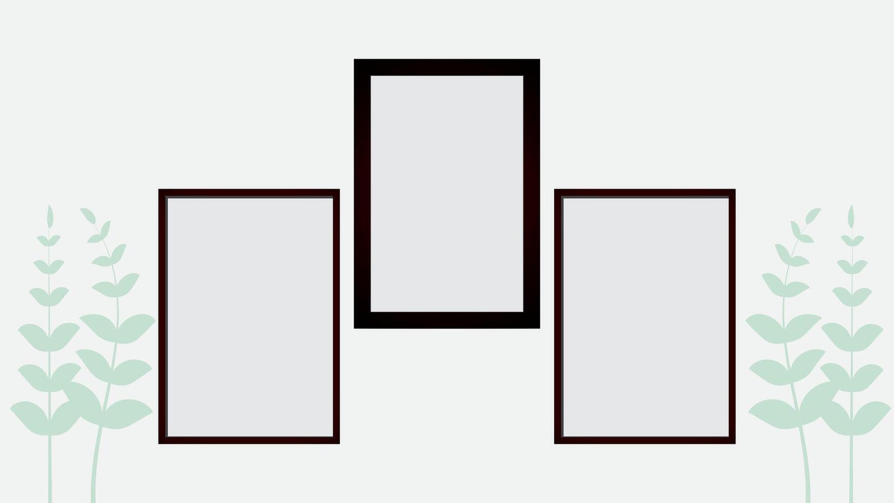 Decorative Arrangement Set of Different Photo Border Frames on A Wall vector