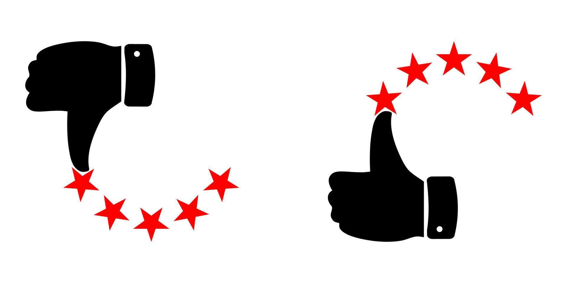 5 stars and thumb up feedback. Review rating icon. vector