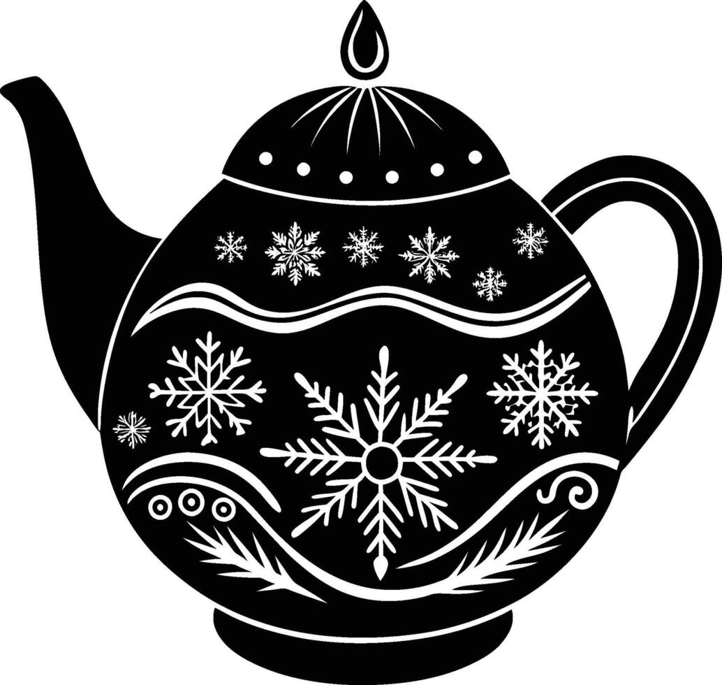 Silhouette teapot winter patterns on white background vector