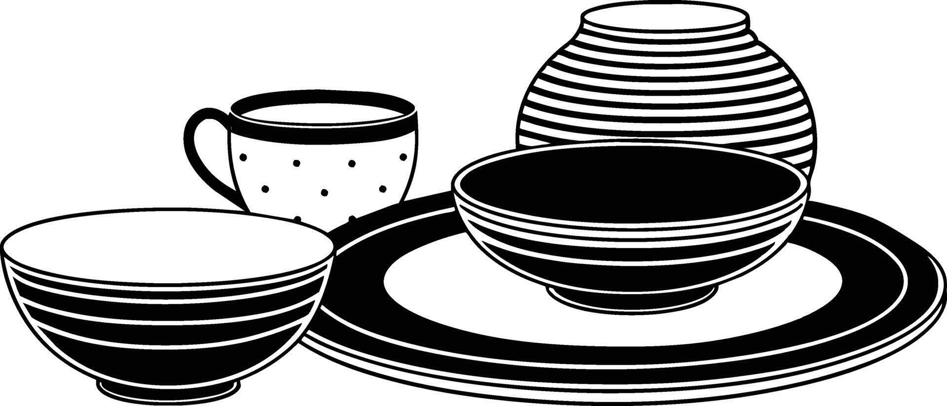 Tableware set clean line art minimalist illustration white background vector