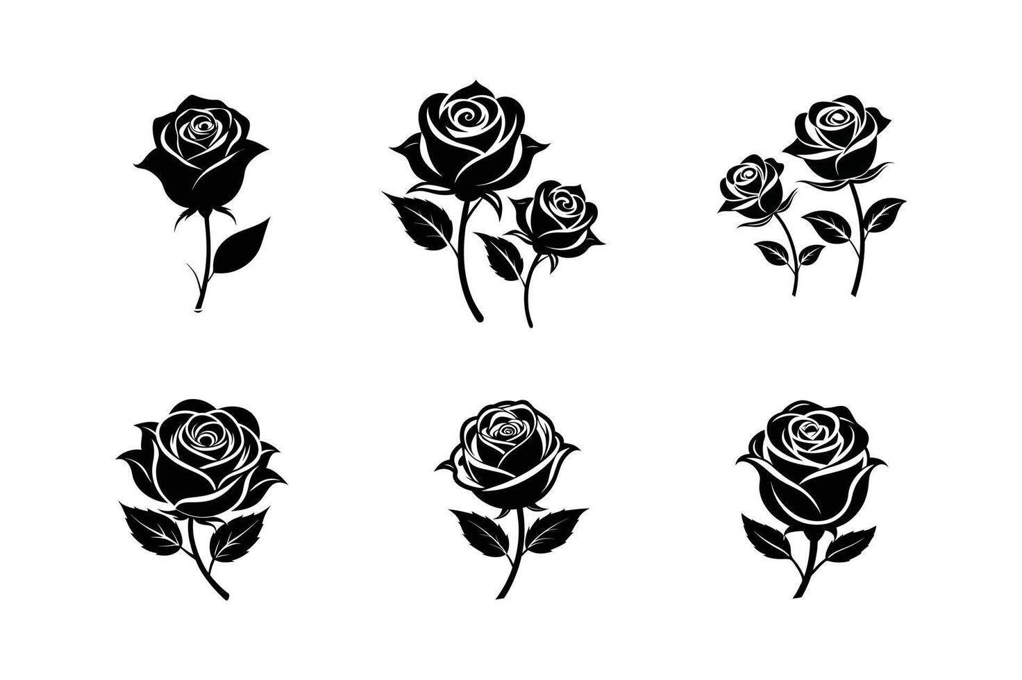 set of rose silhouette, logo design on white background vector