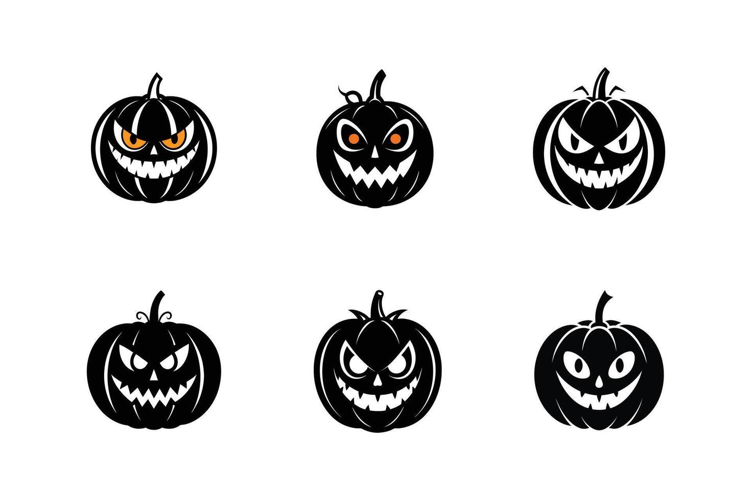 set of Halloween pumpkin with eye , silhouette design black and white vector
