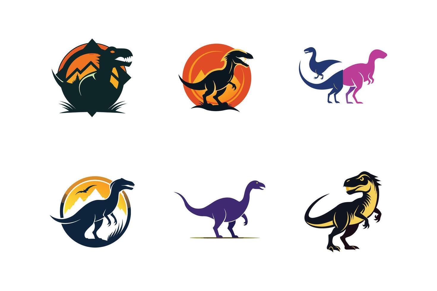 set of dinosaur , art, silhouette template style design illustration vector