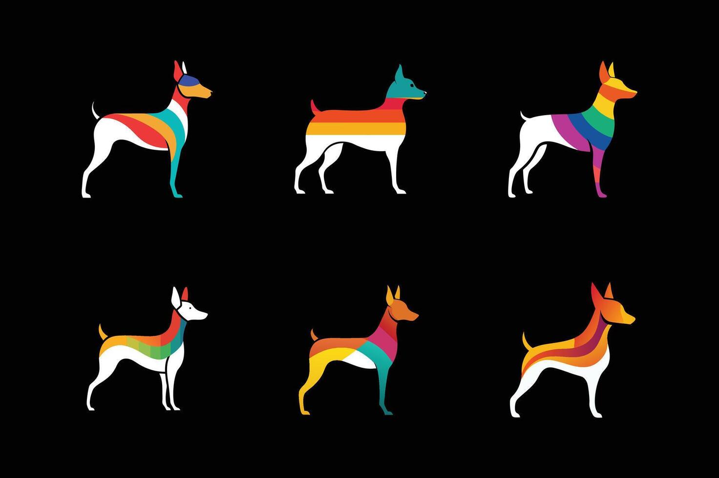 set of miniature pinscher dog , art, silhouette template style design illustration vector
